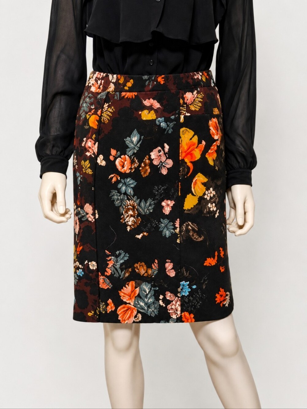 DRIES VAN NOTEN | Black Floral Print Skirt IT 34 US Small